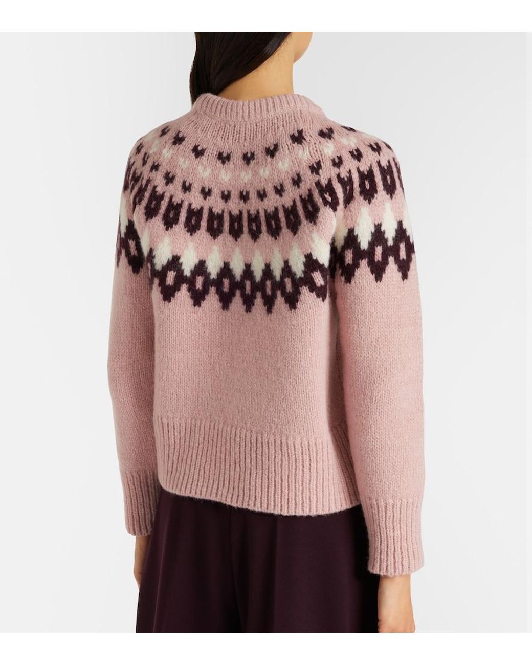 Veronica Beard Pink Anne Fair Isle Wool-Blend Sweater