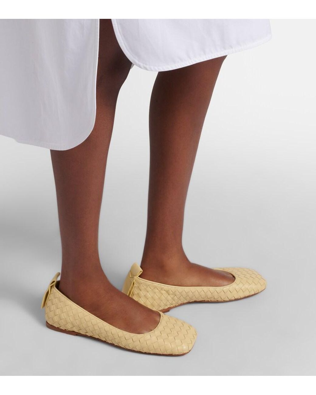 Bottega Veneta Yellow Charlotte Intrecciato Leather Ballet Flats