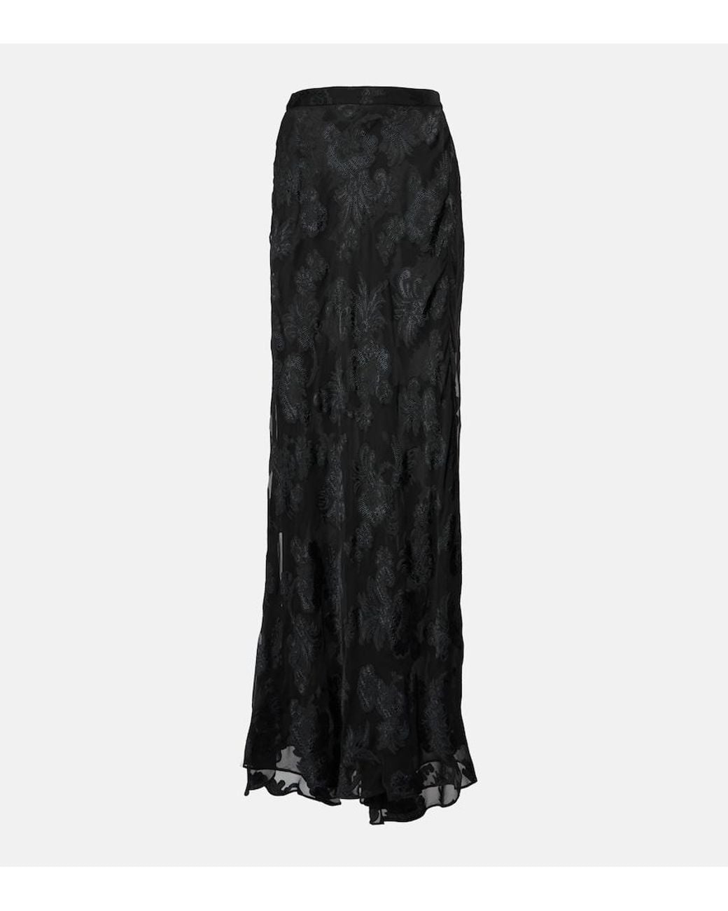 Etro Black Paisley Satin Maxi Skirt