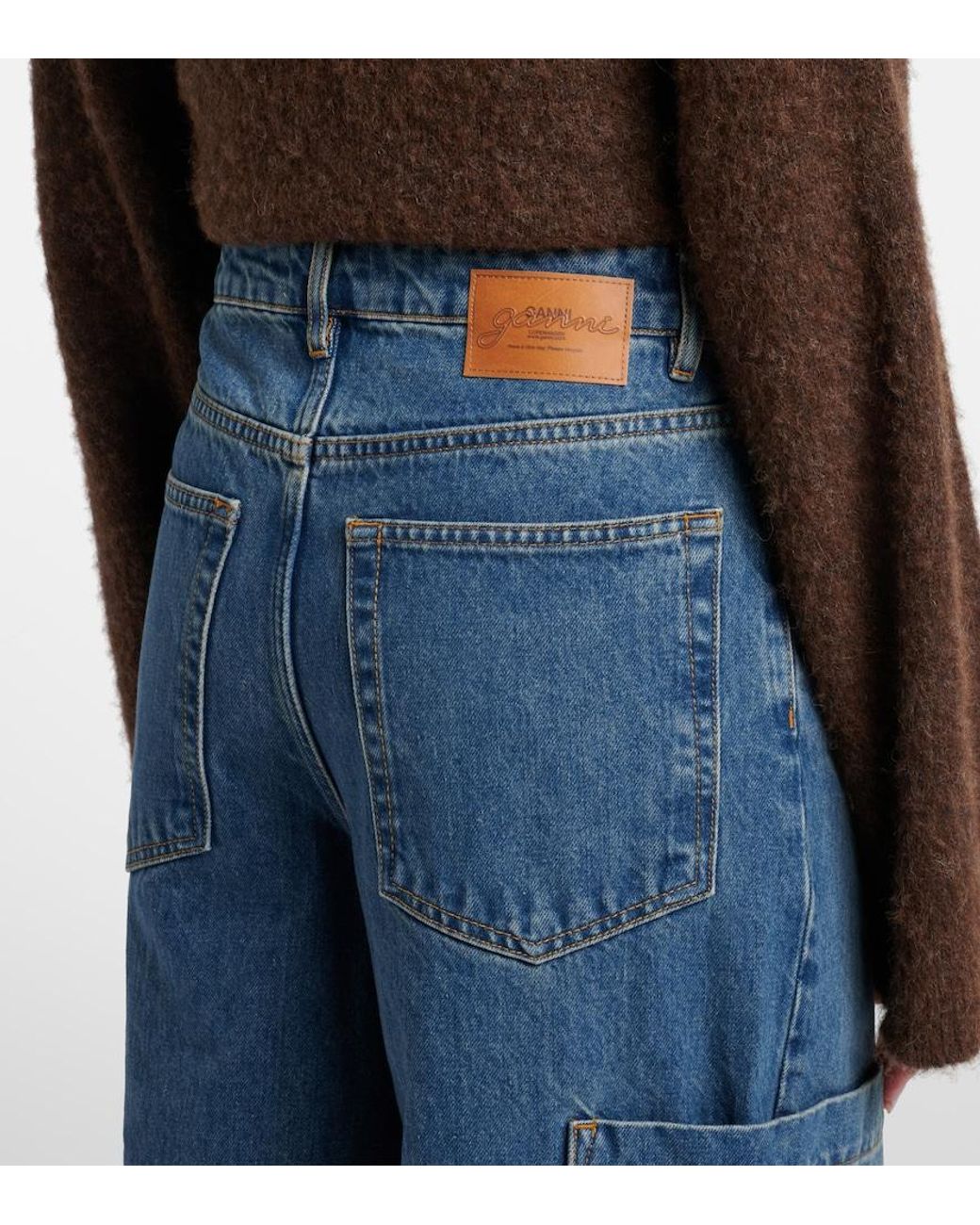 Ganni Blue Mid-Rise Cargo Jeans