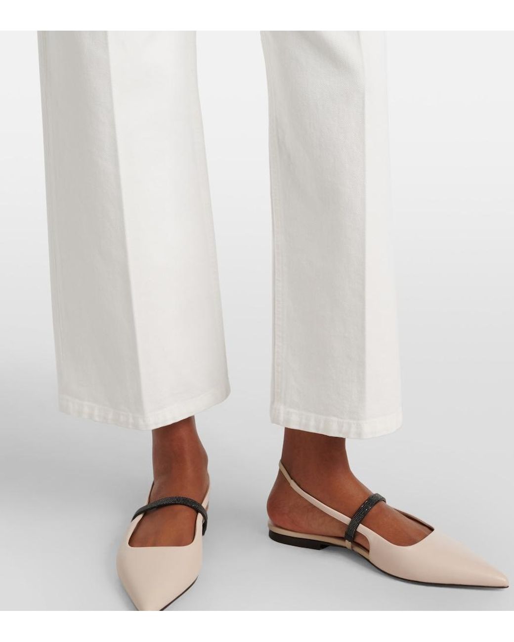 Brunello Cucinelli White Mid-Rise Wide-Leg Jeans