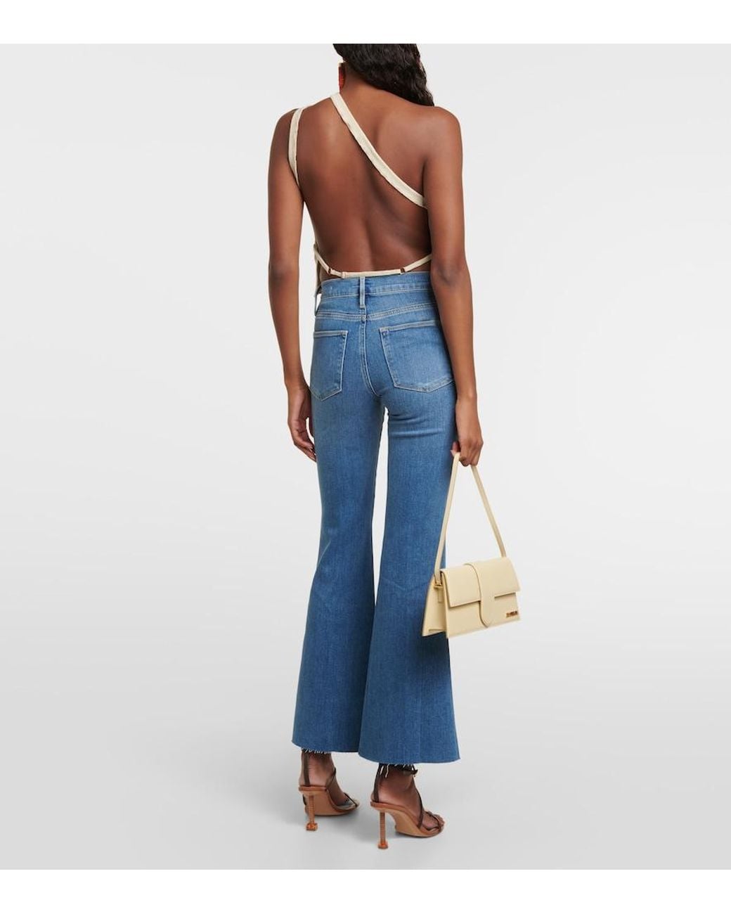 FRAME Blue Le Easy Flare Raw Fray Flared Jeans