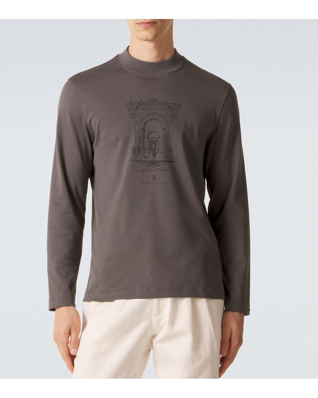 Brunello Cucinelli Brown Printed Cotton Jersey T-Shirt for men