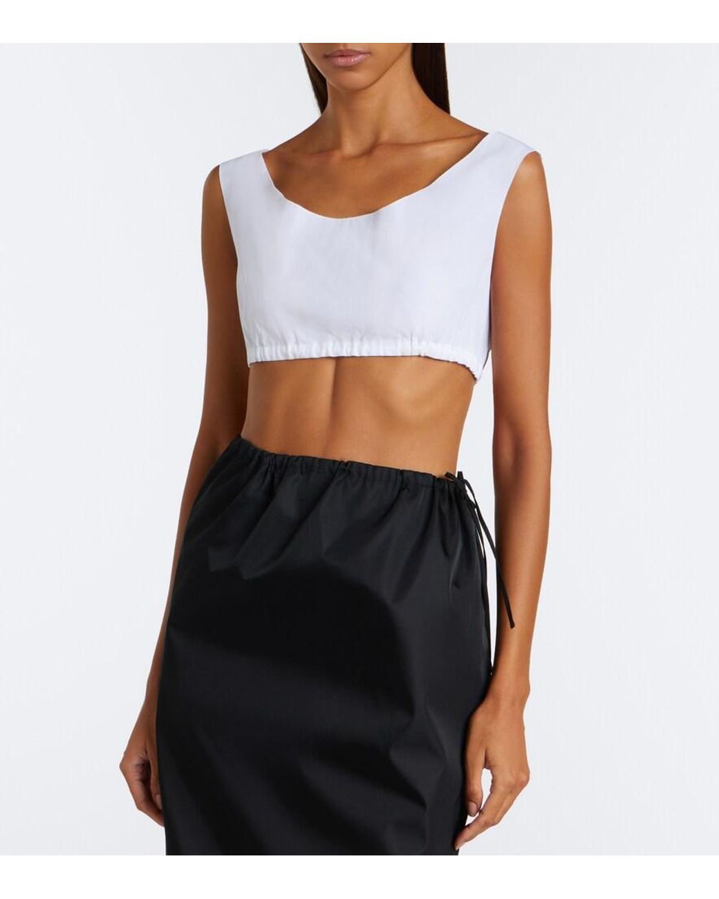 Crop Top De Popelin De Algodon Prada de color White