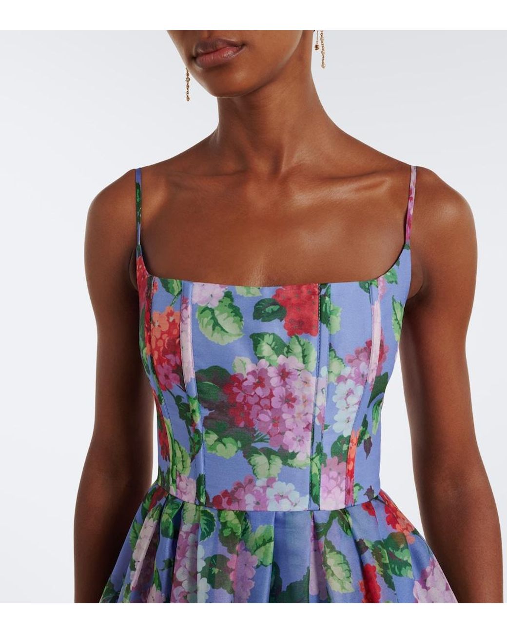 Carolina Herrera Blue Floral Silk Crepe Cocktail Dress