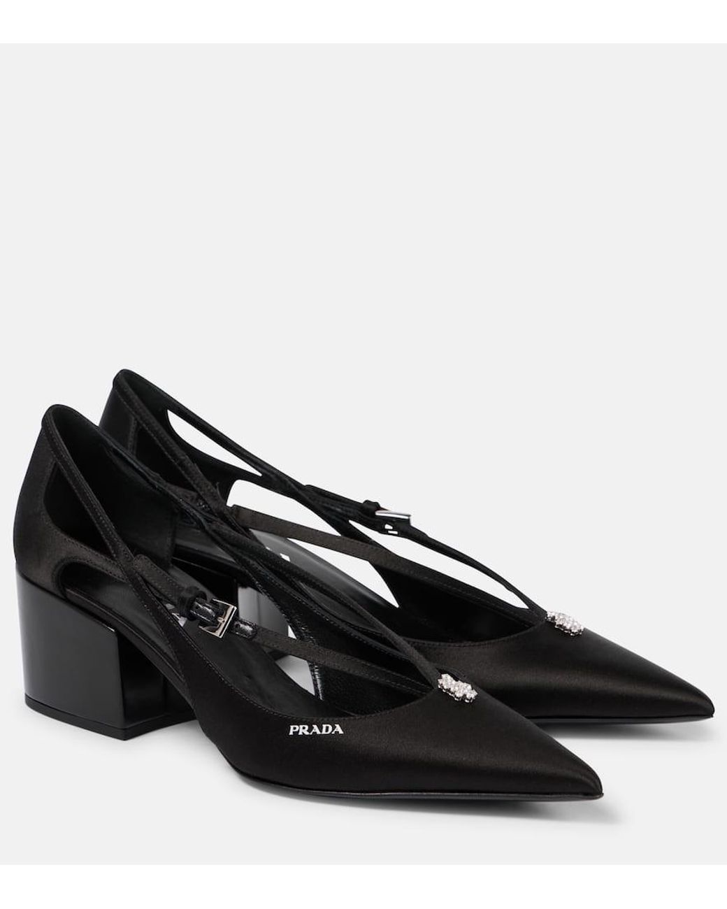 Prada Embellished Cutout Satin Pumps in Black | Lyst