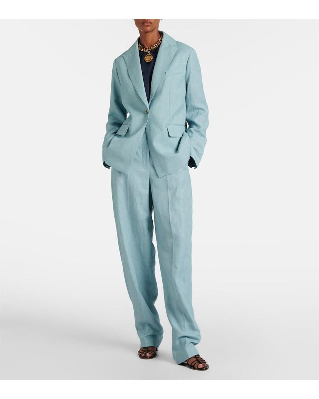 Joseph Blue Aix Chambray Wide-Leg Pants