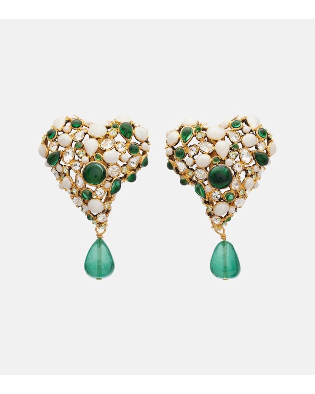 Saint Laurent Green Embellished Clip-On Earrings