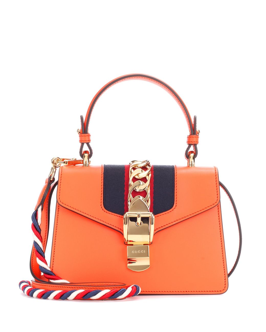 Gucci Sylvie Mini Leather Crossbody Bag in Orange | Lyst