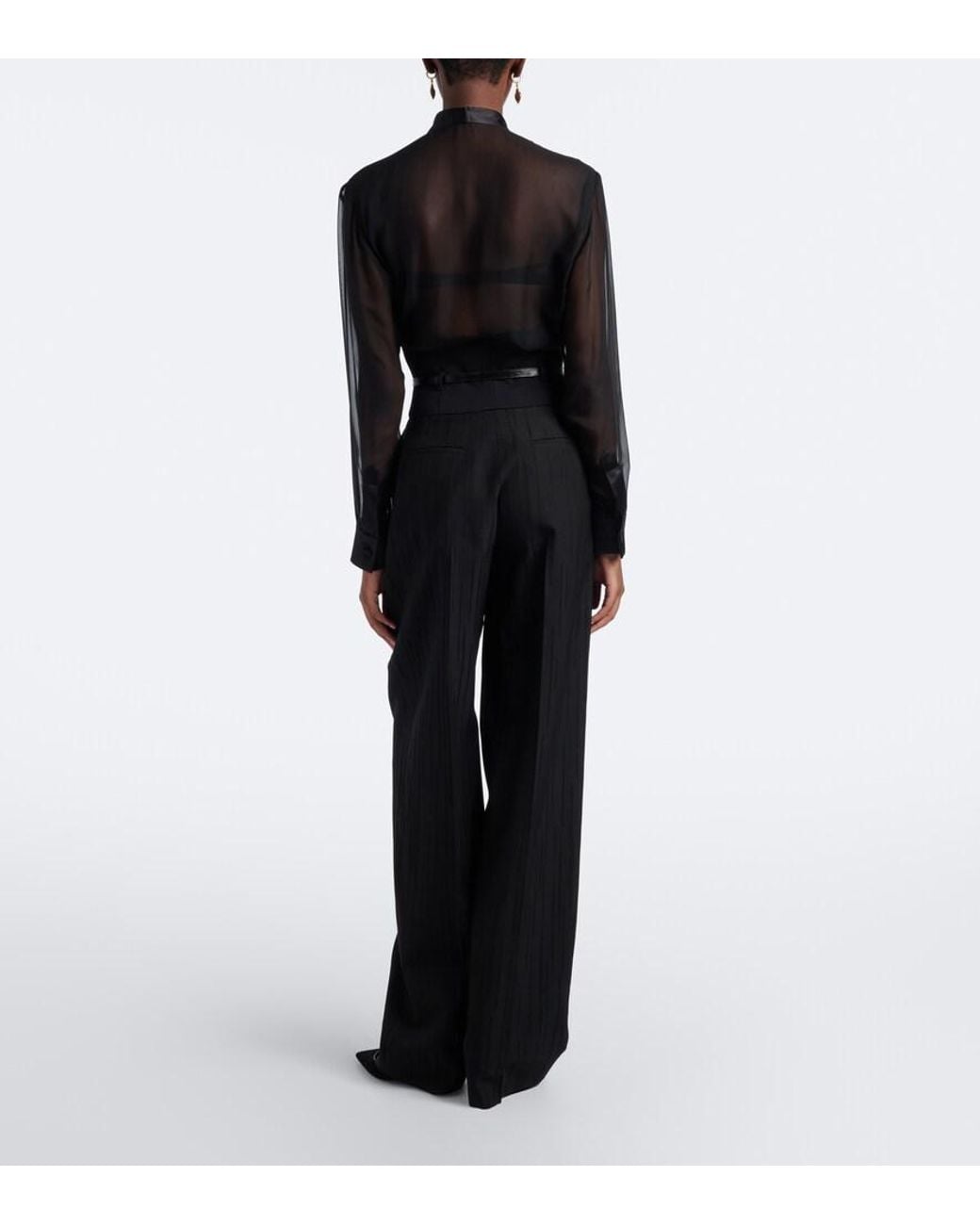 Dolce & Gabbana Black Pinstripe Virgin Wool Wide-Leg Pants