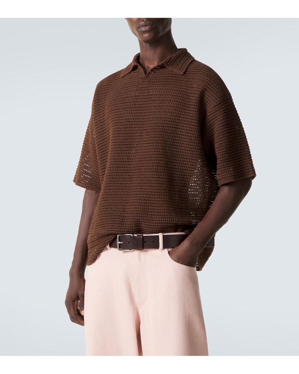 Polo De Algodon Y Seda Auralee de hombre de color Brown