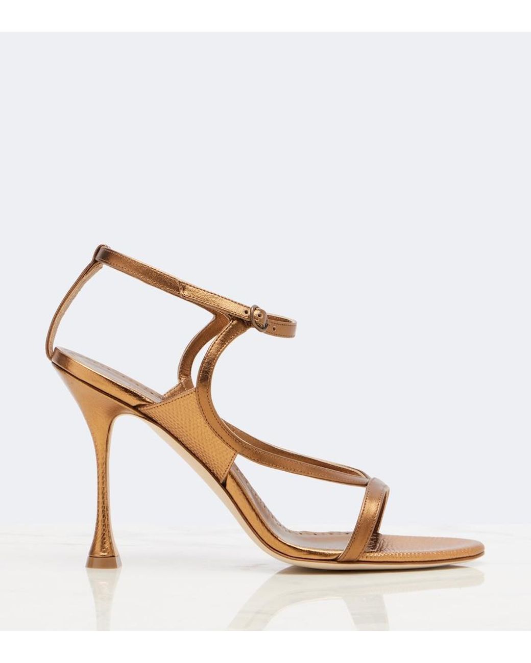 Manolo Blahnik Multicolor Tibula Metallic Leather Sandals
