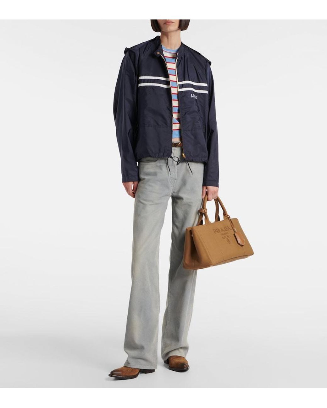 Prada Brown Jardiniere Medium Canvas Tote Bag