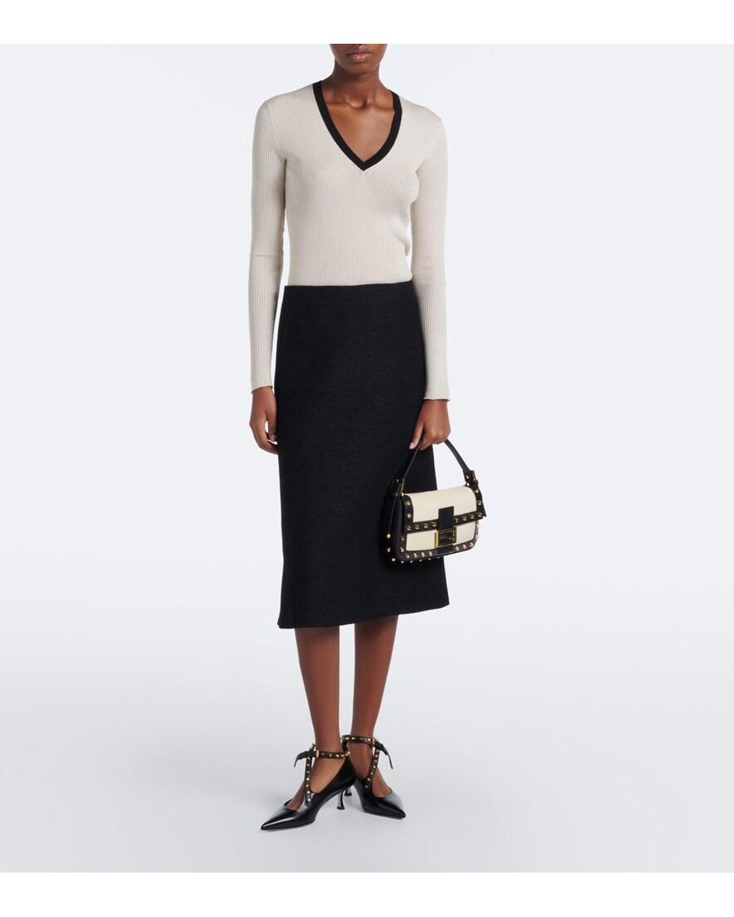 Fendi Metallic Baguette 26424 Studded Leather Shoulder Bag