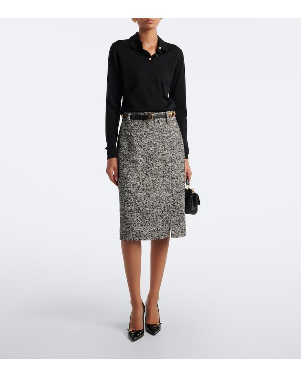 Dolce & Gabbana Gray Wool, Silk, And Alpaca-Blend Tweed Pencil Skirt