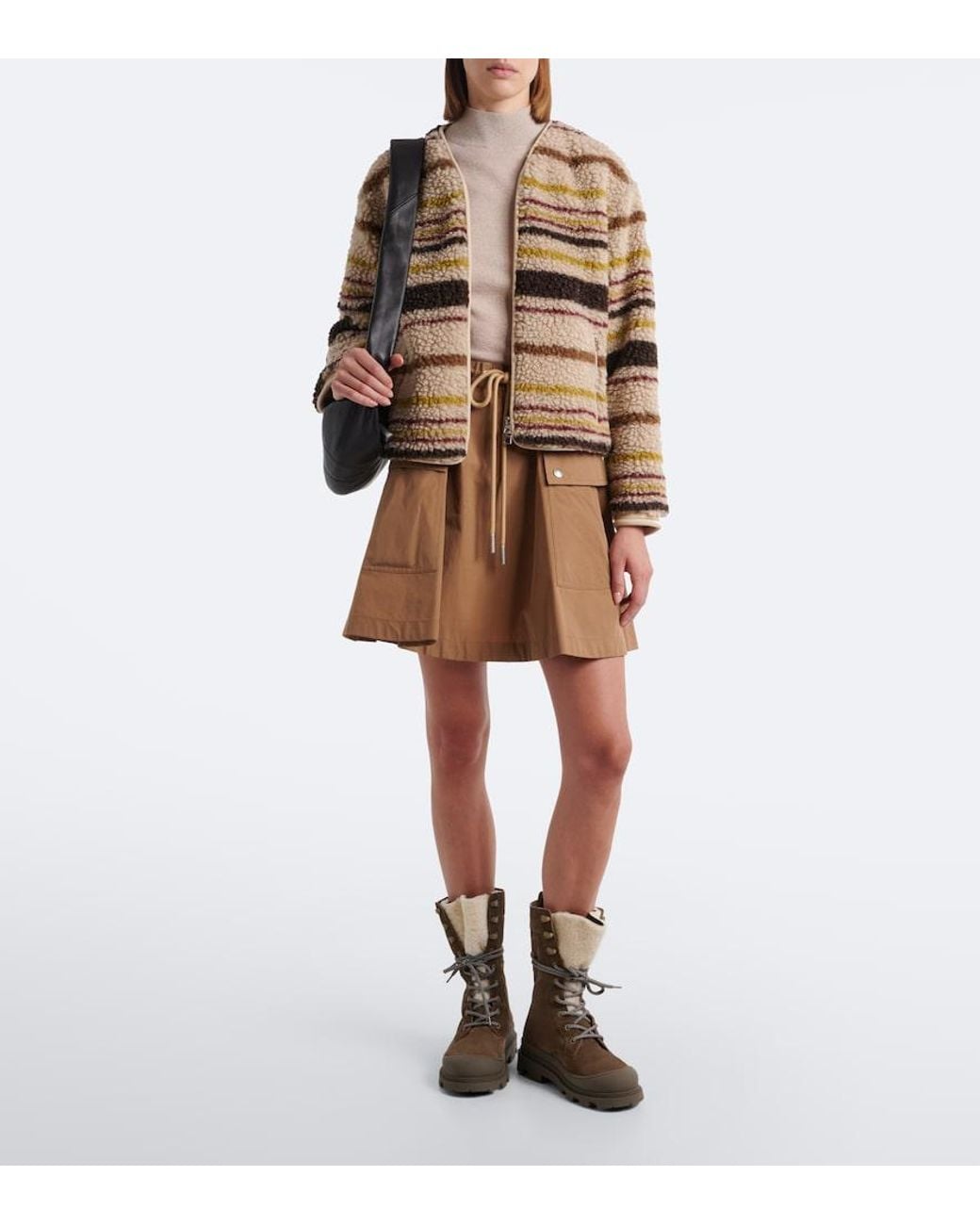 Moncler Natural Striped Wool-Blend Teddy Jacket