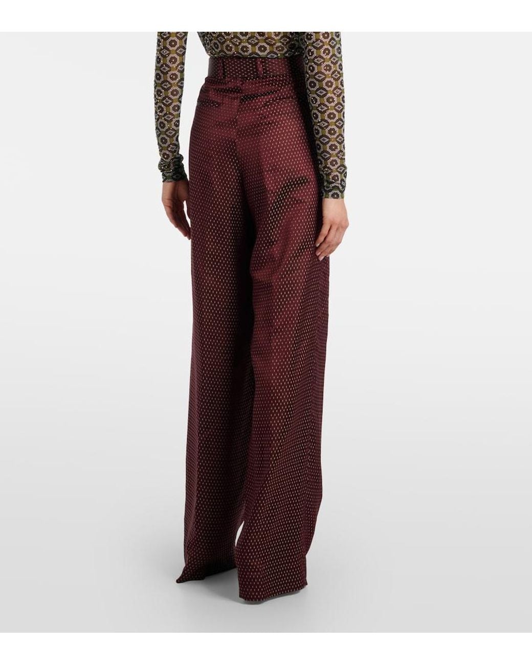 Dries Van Noten Red Belted High-Rise Wide-Leg Pants