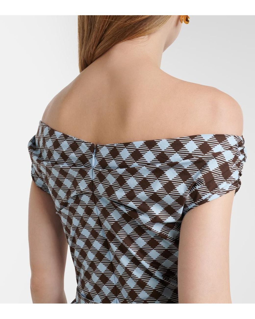 Oscar de la Renta Blue Gingham Cotton-Blend Midi Dress