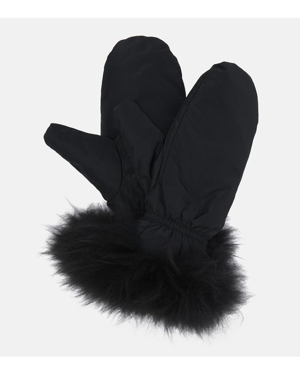 Yves Salomon Black Wool-Trimmed Down Gloves