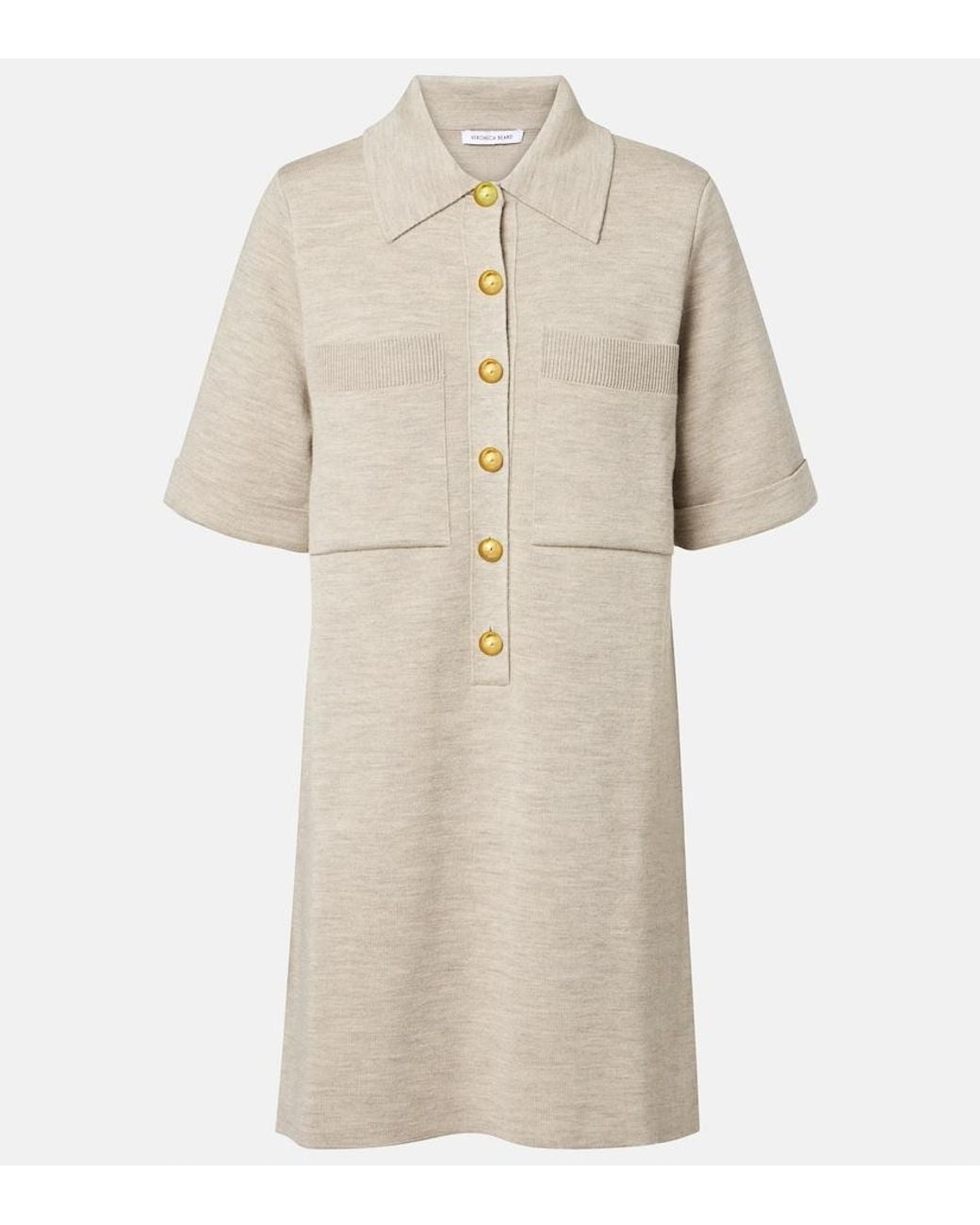 Veronica Beard Natural Madden Knitted Wool Polo Dress
