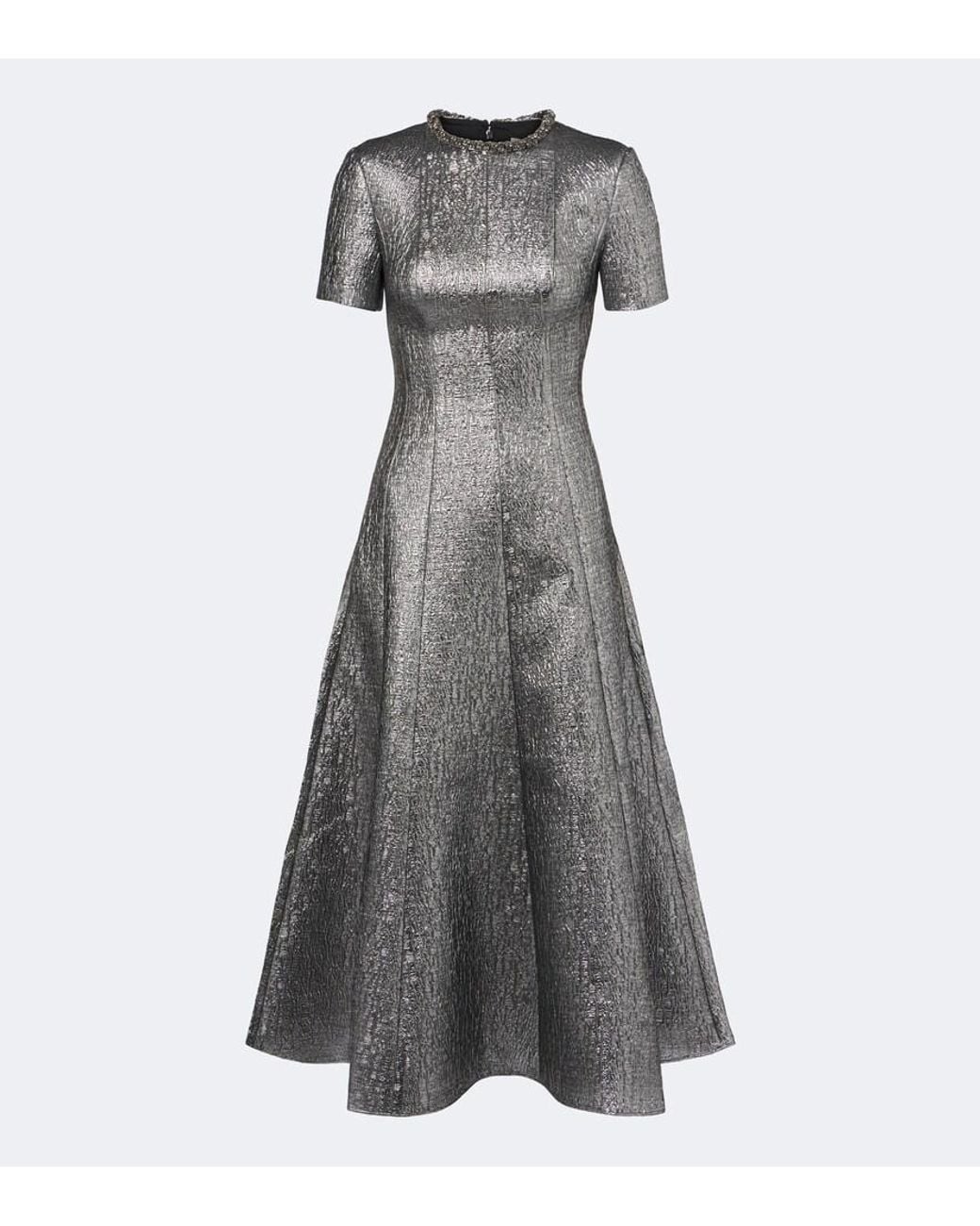 Roland Mouret Gray Lame Jacquard Maxi Dress
