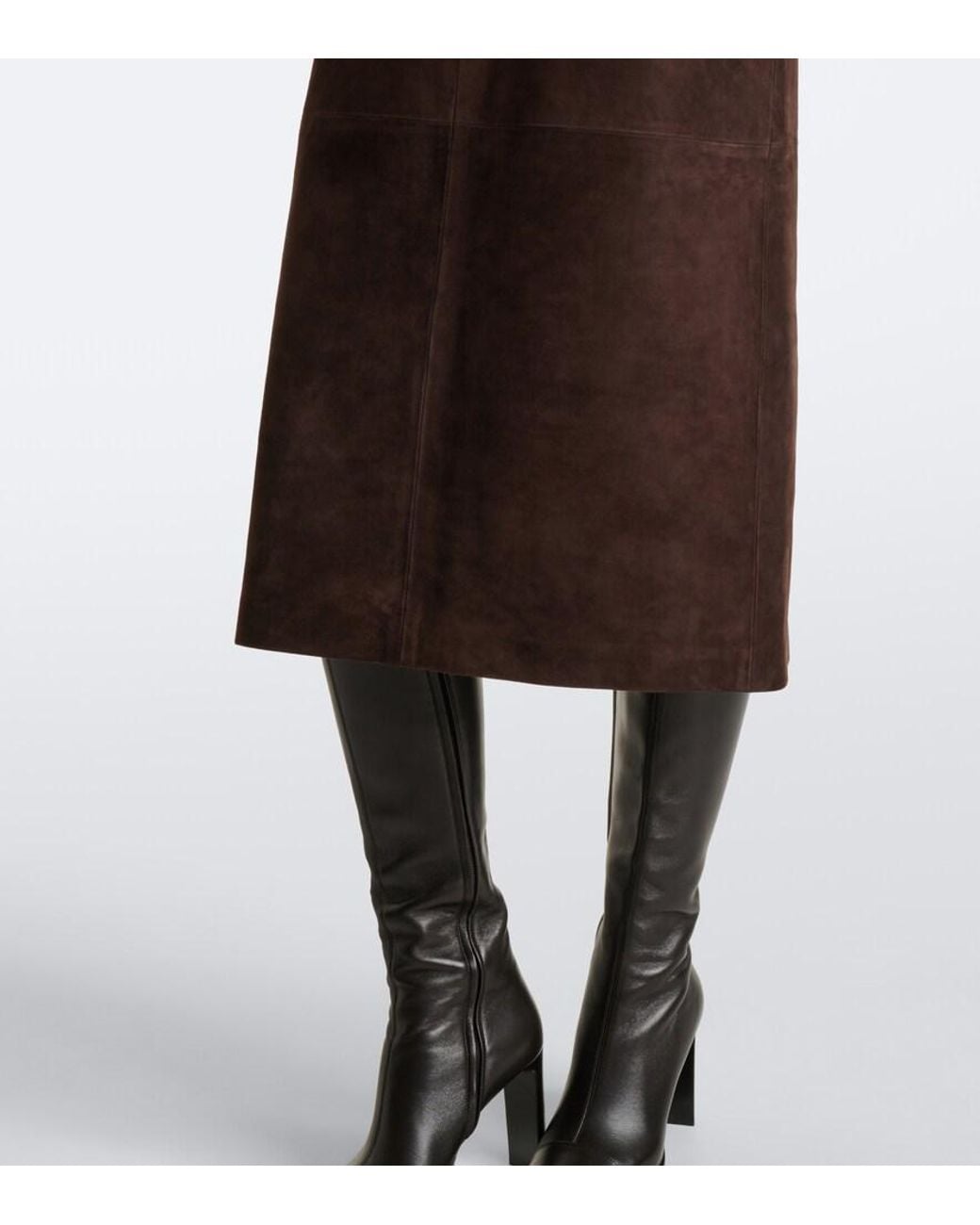 Nour Hammour Brown Alana Suede Pencil Skirt