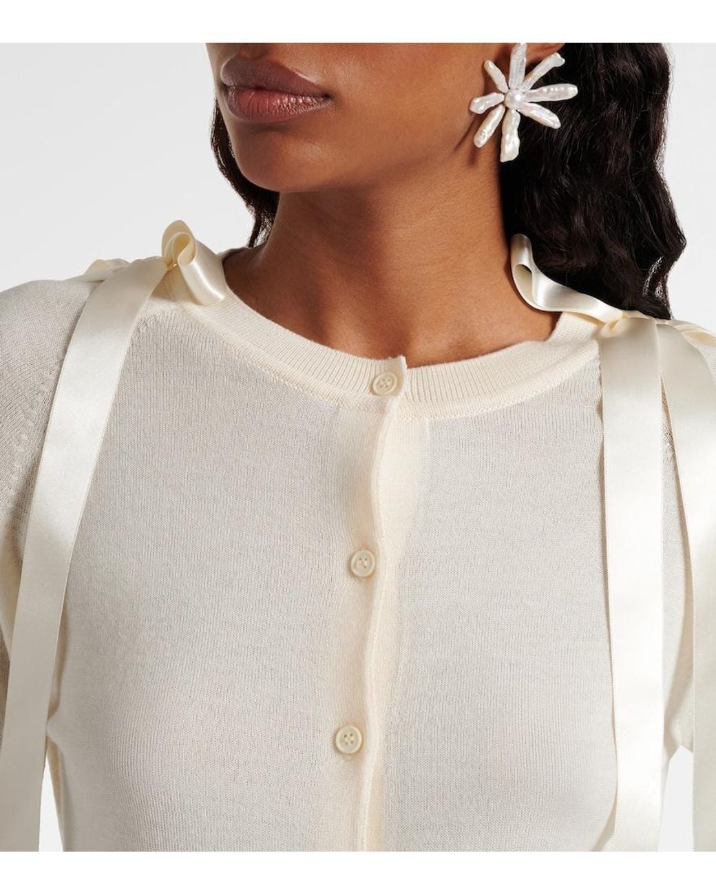 Simone Rocha White Wool And Silk Cardigan