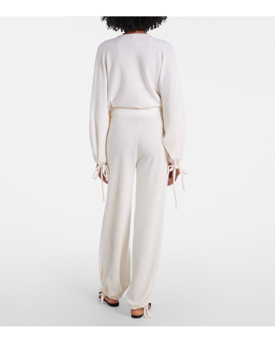 Max Mara White Virgin Wool Wide-Leg Pants