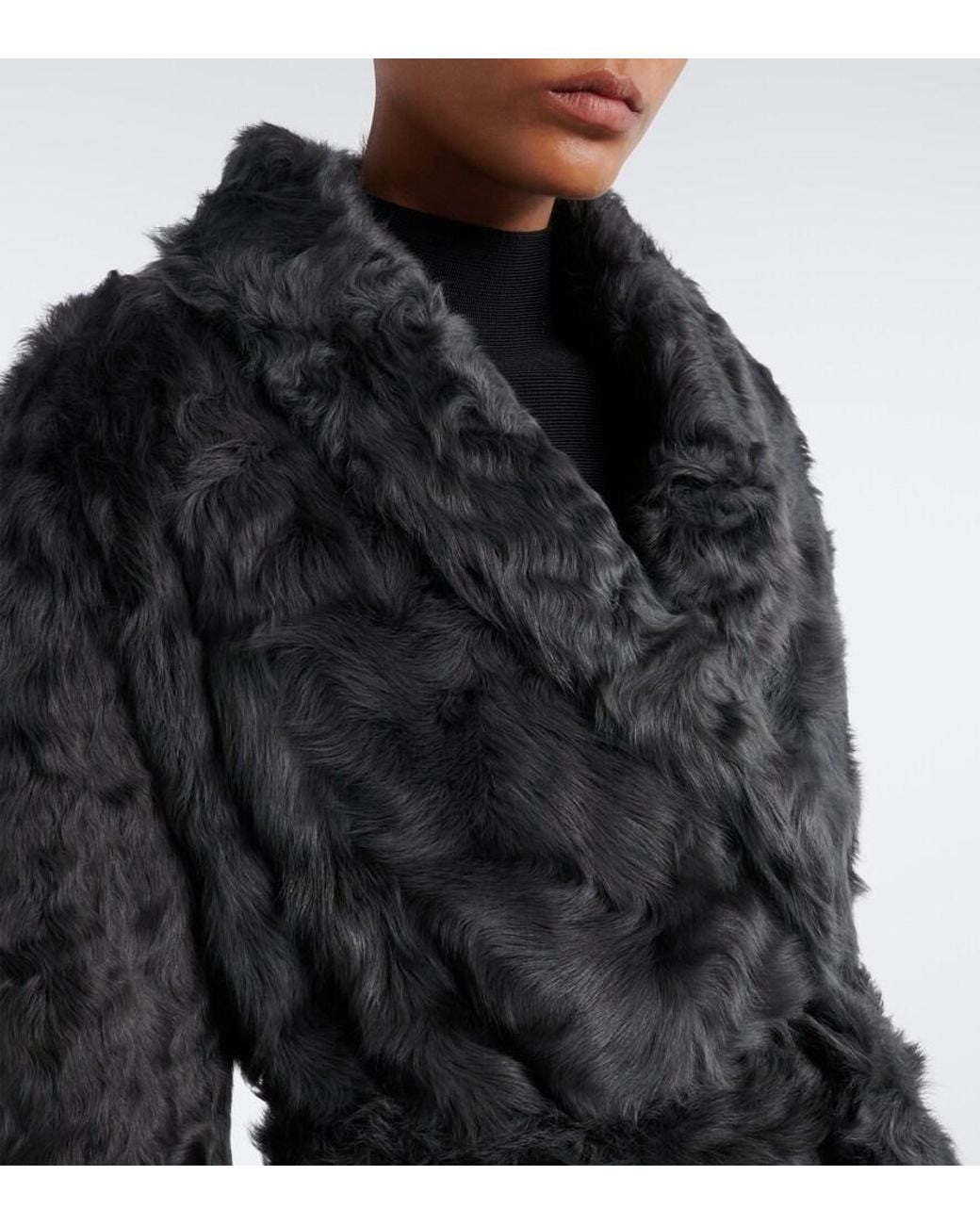 Yves Salomon Black Shearling Wrap Coat