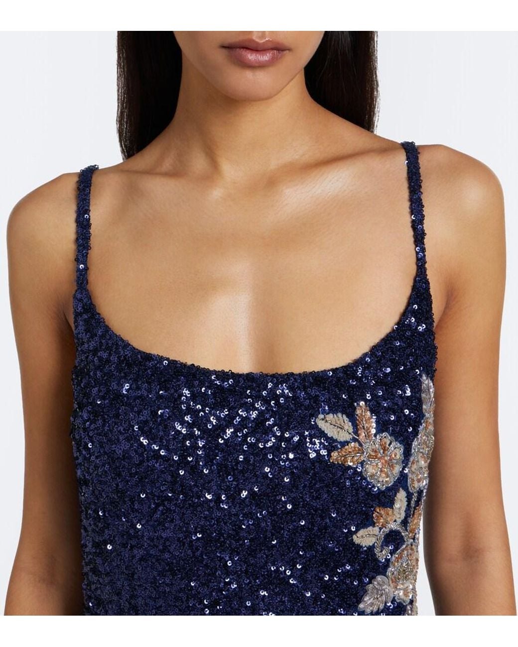 La Fuori Blue Celestial Bloom Embellished Gown