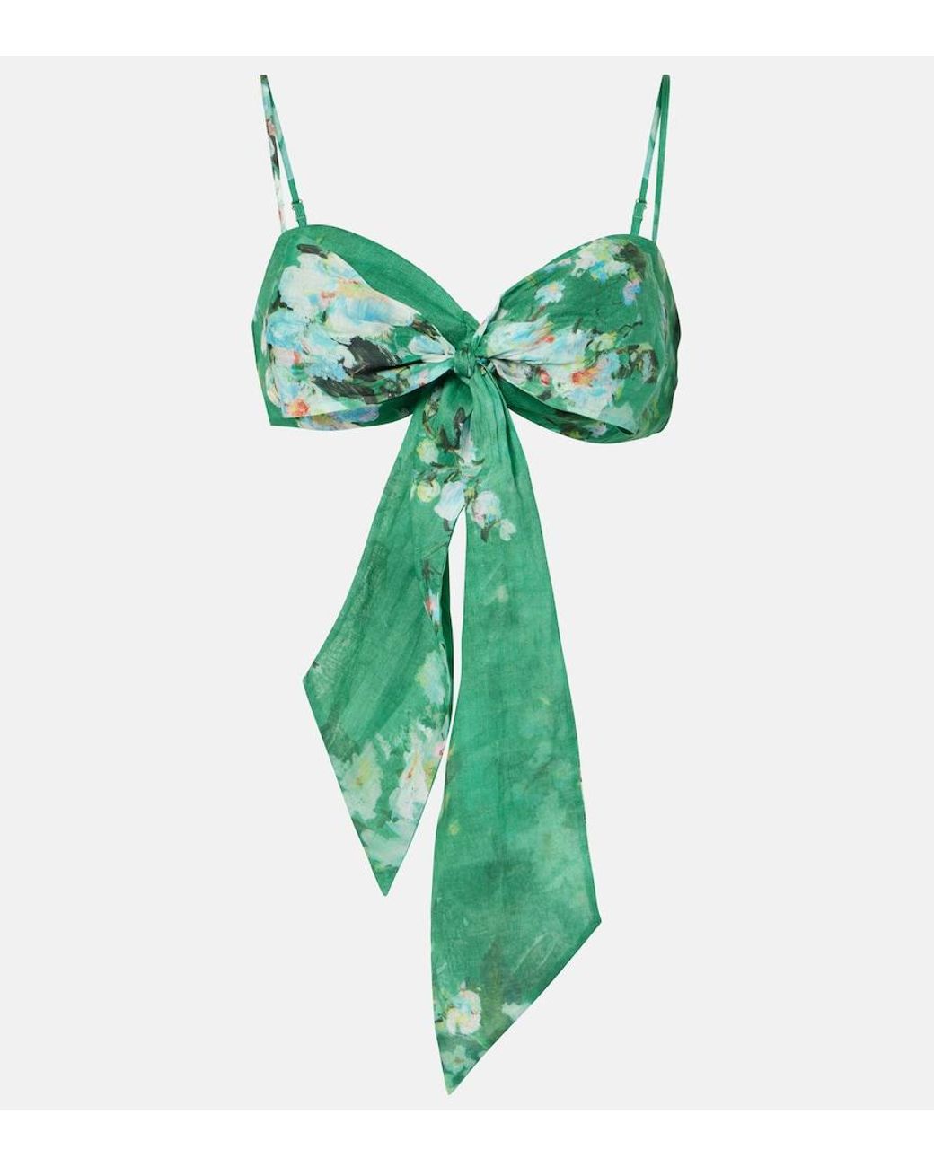 Zimmermann Green Everley Draped Bow-Detail Ramie Bralette