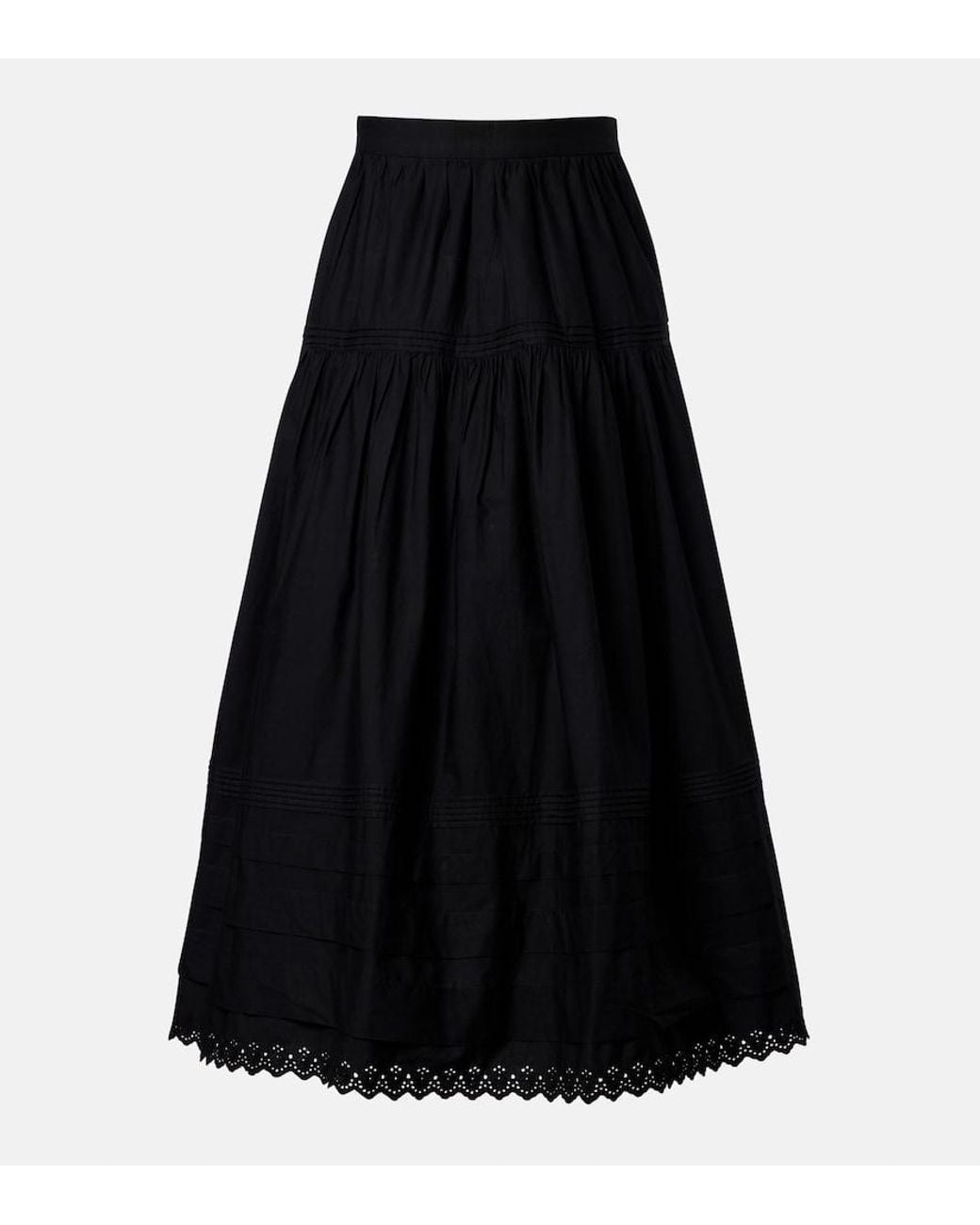 Doen Black Sebastiane Cotton Poplin Midi Skirt