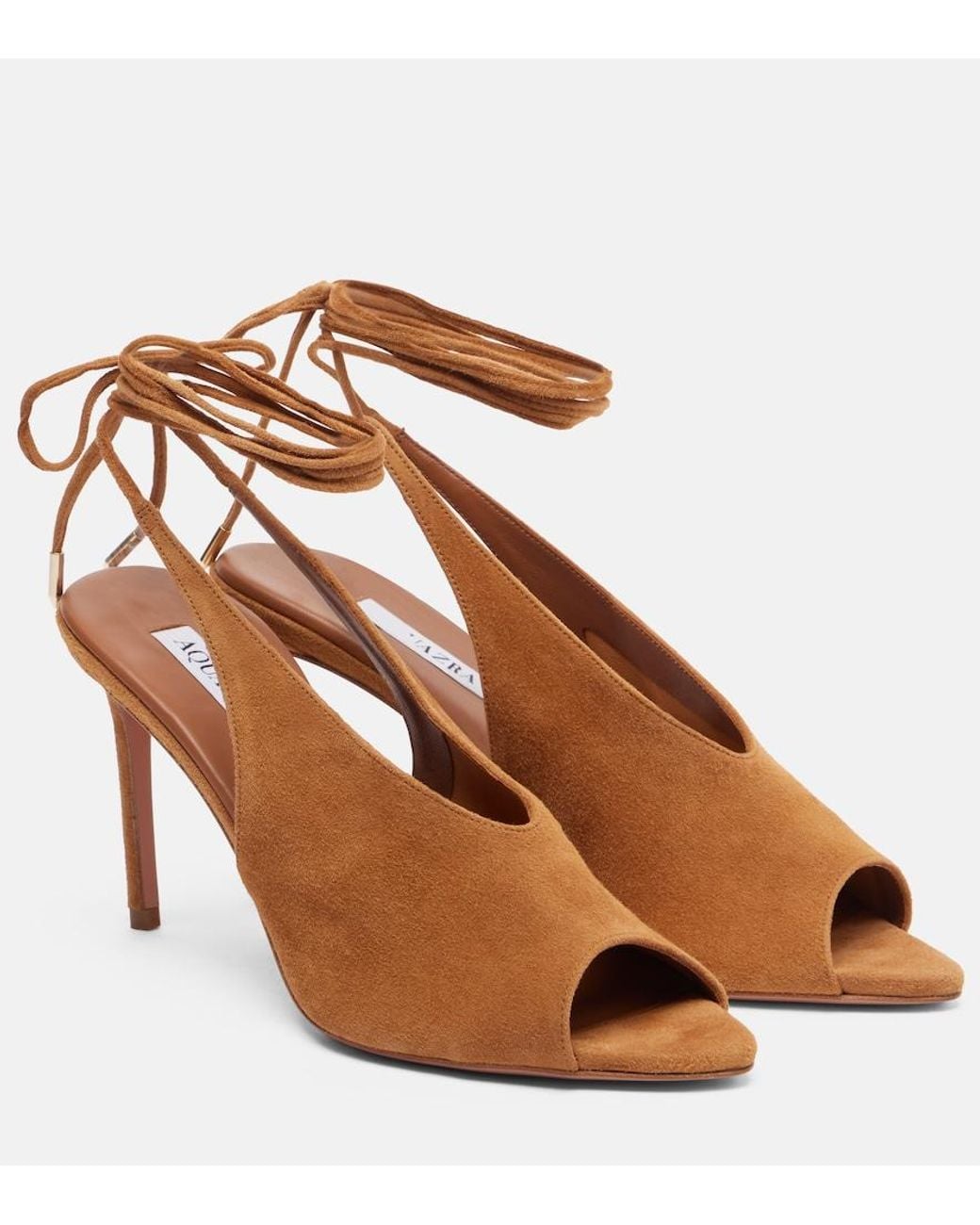 Aquazzura Brown Lais Suede Peep-Toe Slingback Pumps