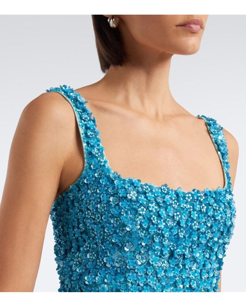 La Fuori Blue Embellished Floral Silk Minidress