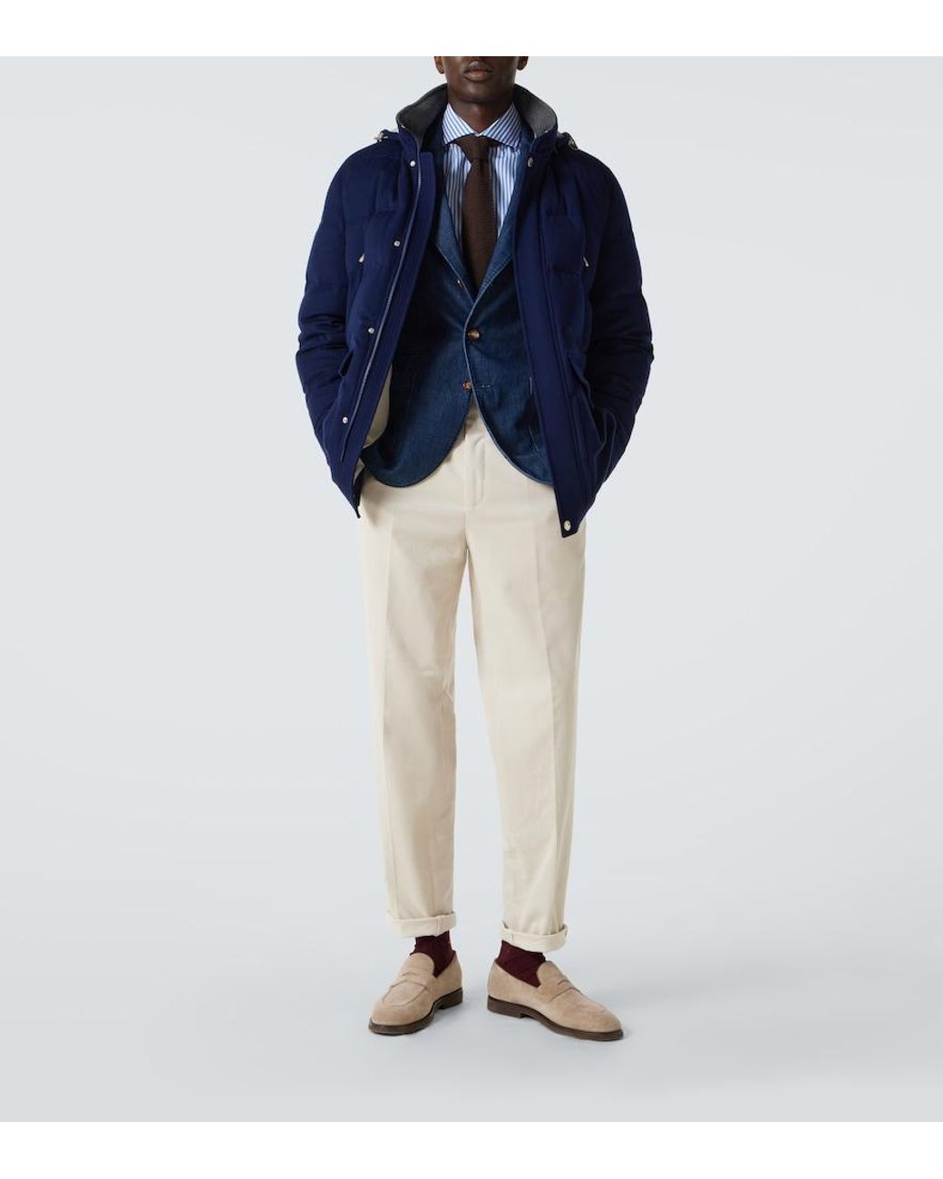 Brunello Cucinelli Blue Wool Flannel Down Jacket for men