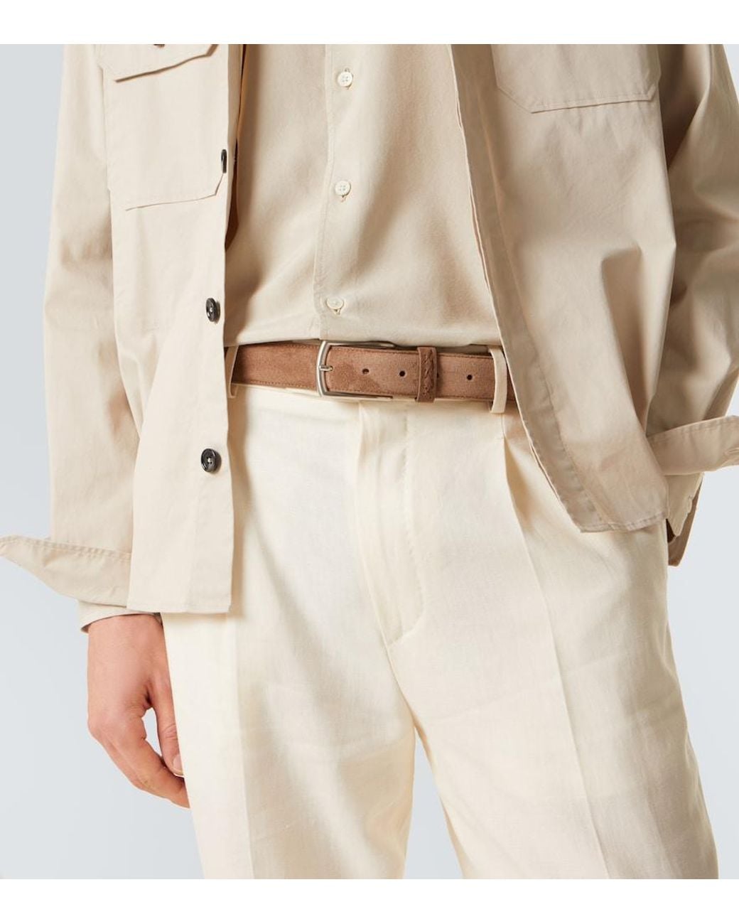 Zegna Natural Triple Stitch Suede Belt for men