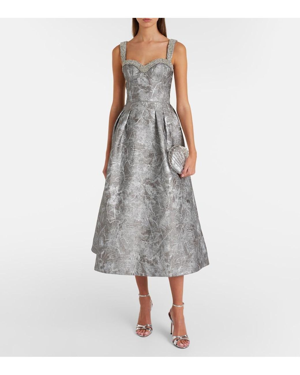 Rebecca Vallance Gray Sterling Metallic-Effect Jacquard Cocktail Dress