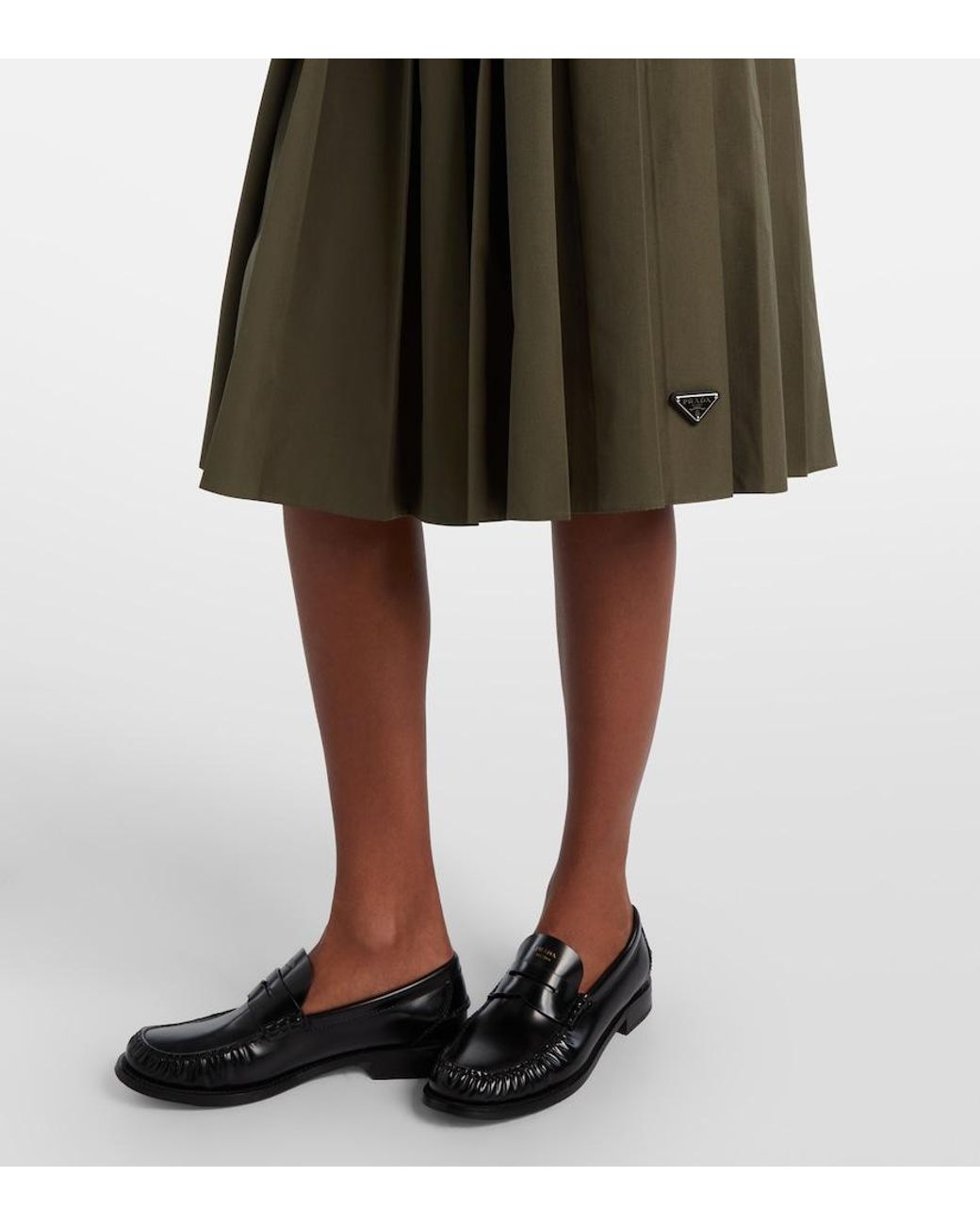 Falda Midi De Popelin Plisada Prada de color Green