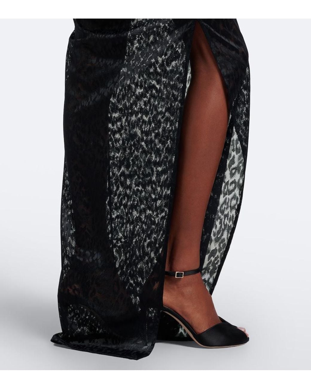 Alex Perry Black Draped Leopard-Print Lace Maxi Dress