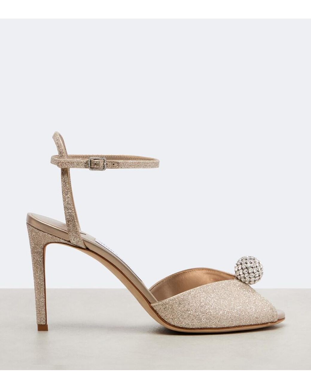 Jimmy Choo Natural Sacora 85 Glitter Peep-Toe Sandals