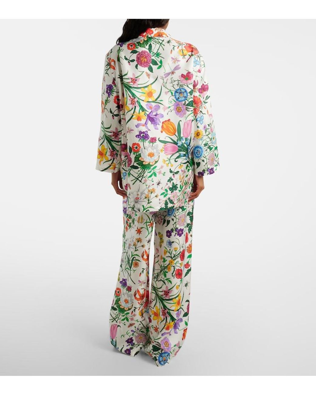 Gucci White Flora Silk Twill Palazzo Pants