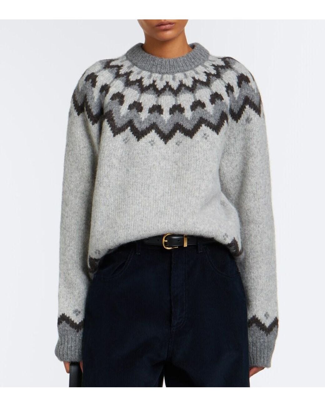 Nili Lotan Gray Alan Fair Isle Alpaca And Wool-Blend Sweater