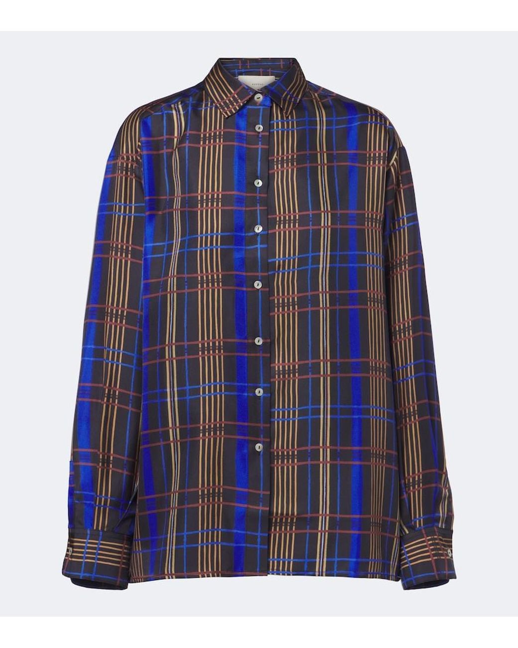 Asceno Blue Maya Checked Silk Shirt