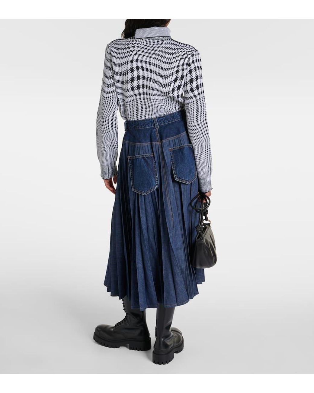 sacai-blue-Pleated-Denim-Midi-