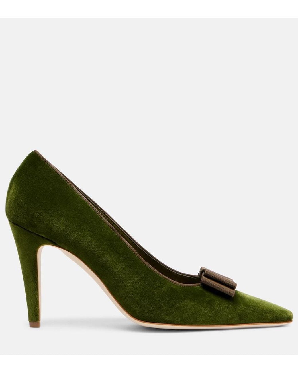 Manolo Blahnik Green Readorhi Bow-Detail Velvet Pumps