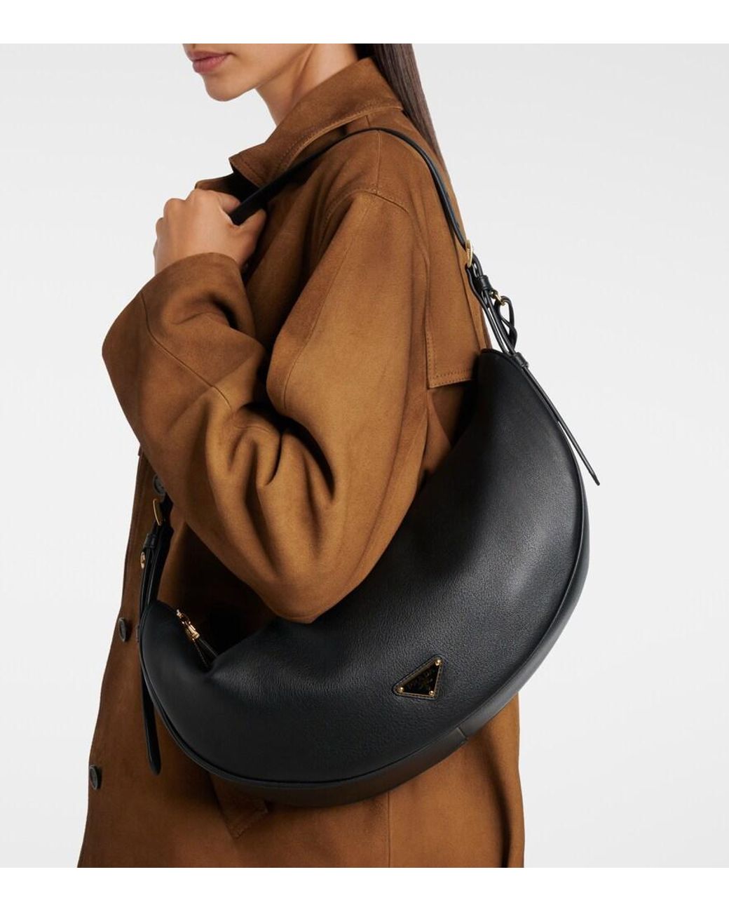 Prada Black Demi-Lune Large Leather Shoulder Bag