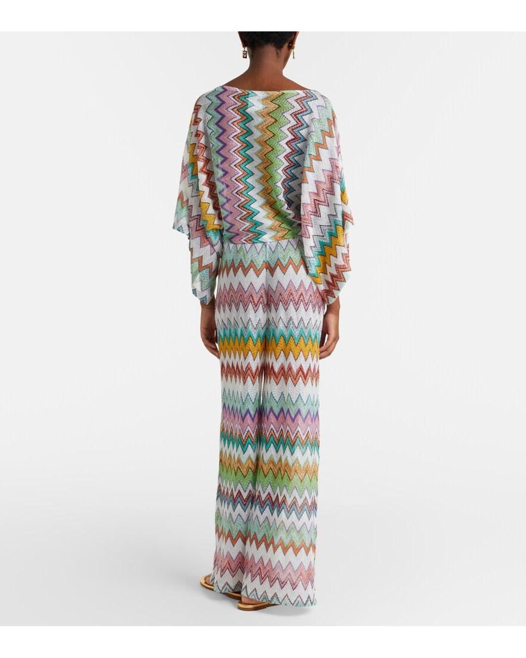 Missoni White Zigzag Lame Wide-Leg Pants