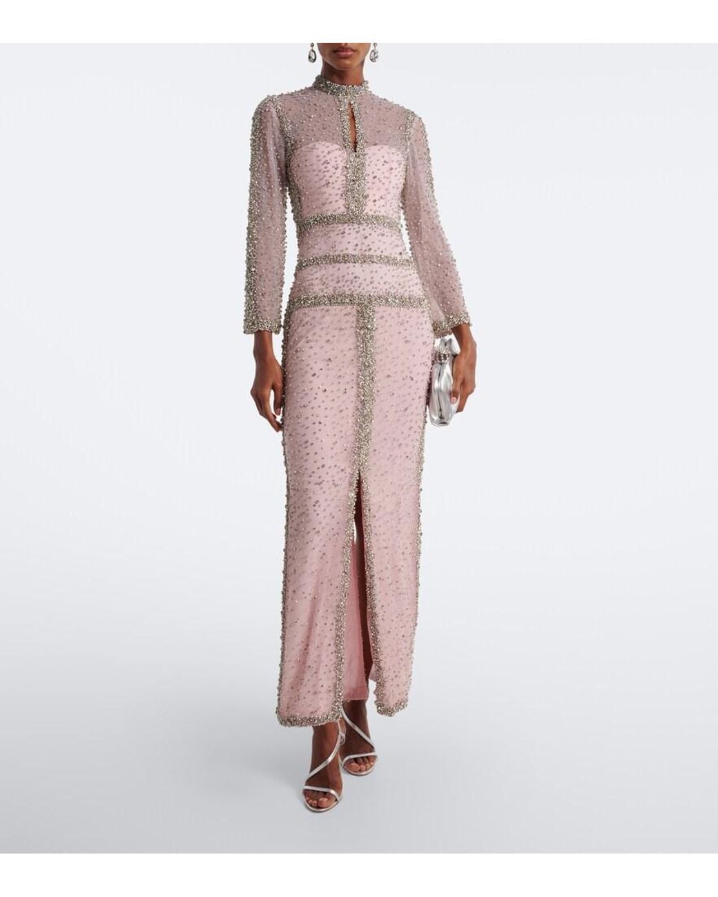 Costarellos Pink Belina Embellished Tulle Gown