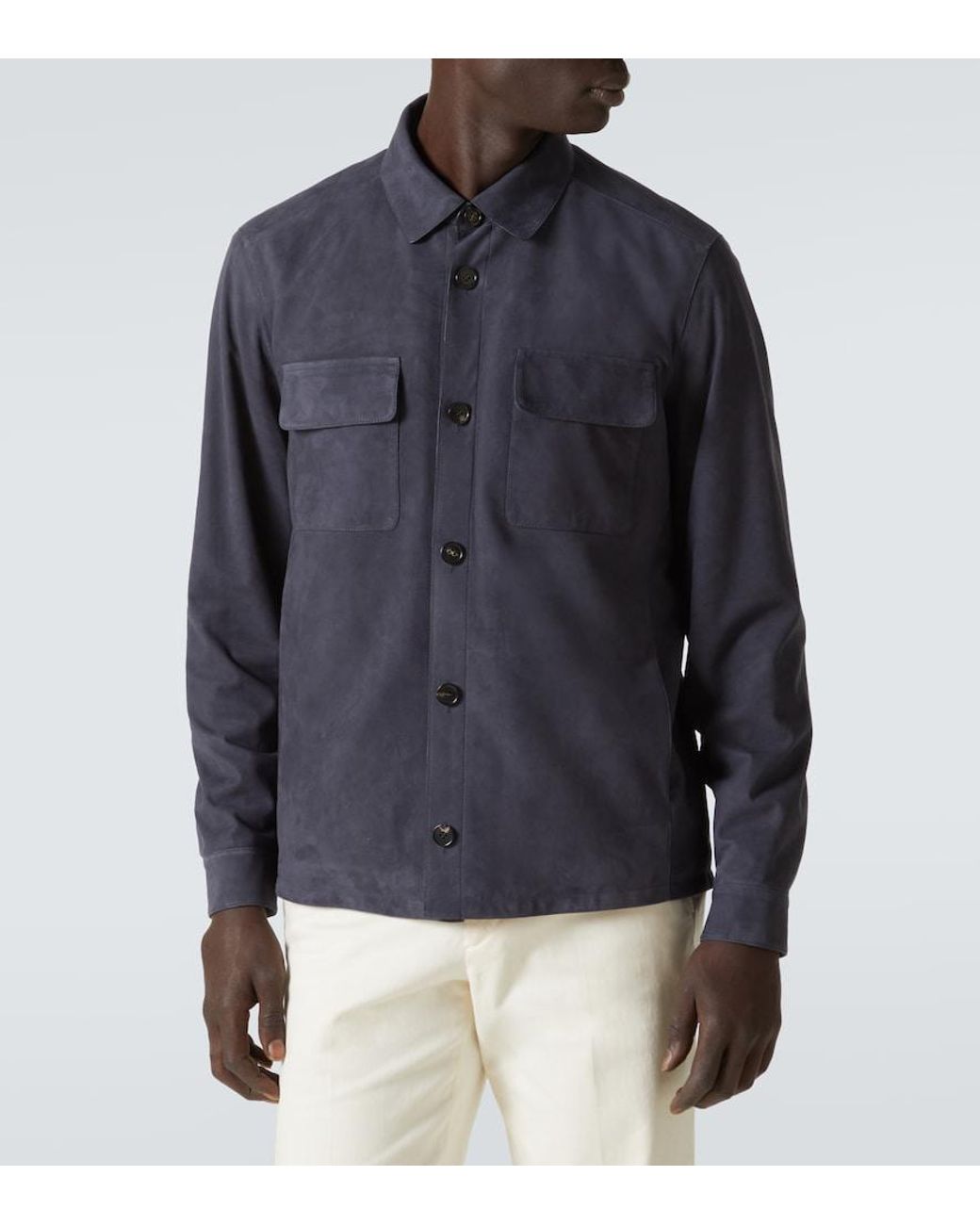 Loro Piana Blue Lowe Suede Overshirt for men