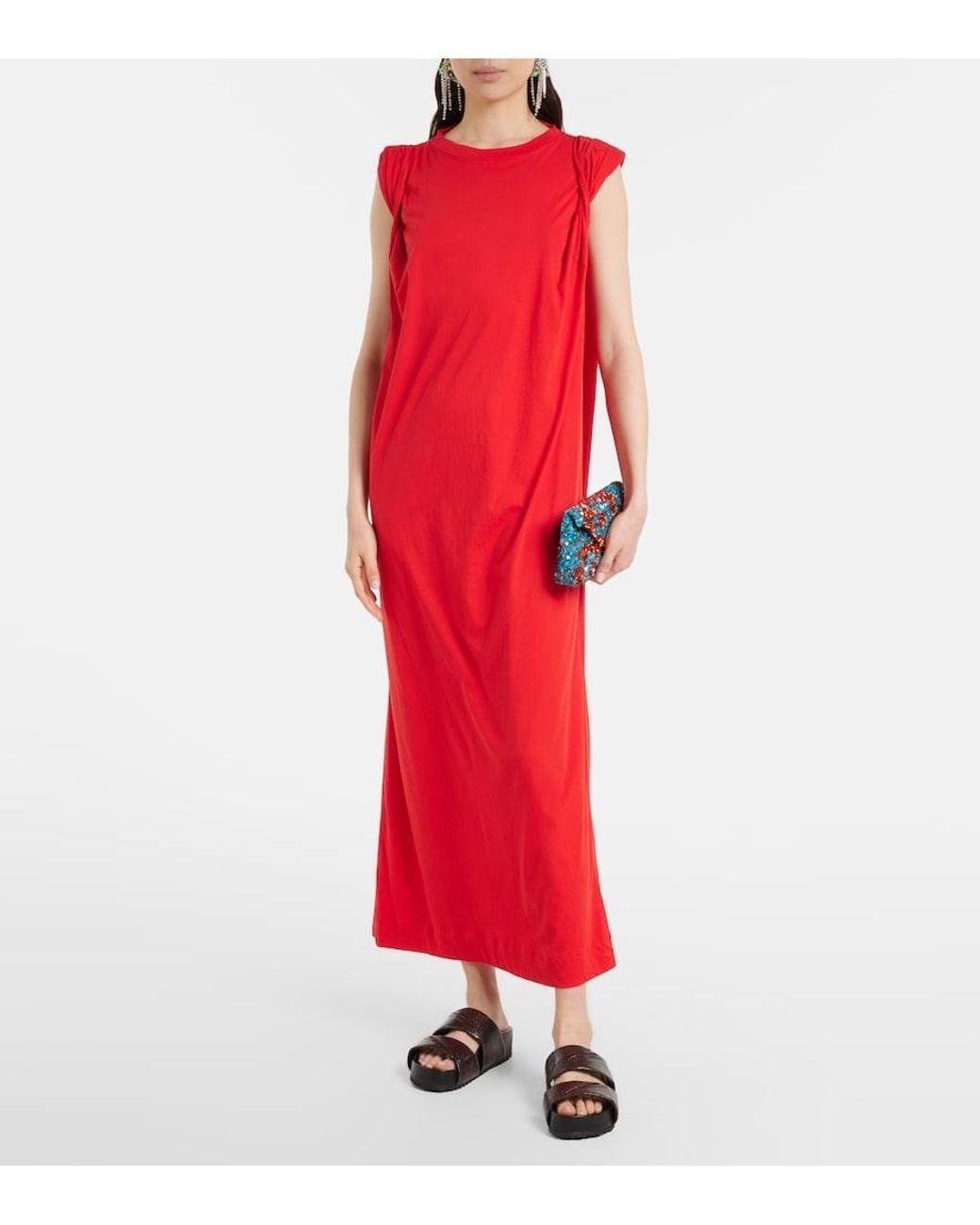 Dries Van Noten Red Cotton Midi Dress